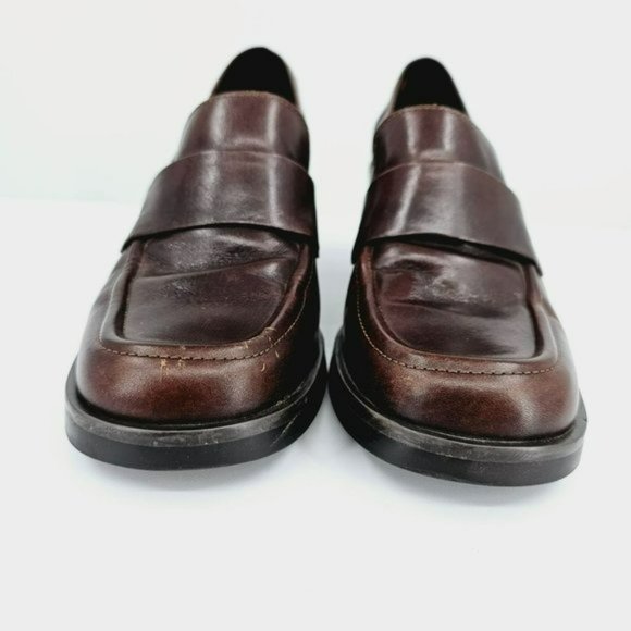 Nine West Franke2 90s Chunky Penny Loafers 6.5 M Chocolate Brown Leather Stacked - Picture 4 of 13
